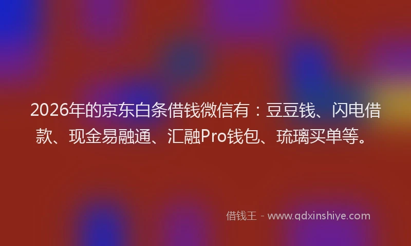 2026年的京东白条借钱微信有：豆豆钱、闪电借款、现金易融通、汇融Pro钱包、琉璃买单等。