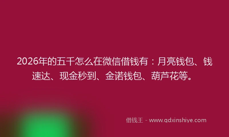 2026年的五千怎么在微信借钱有：月亮钱包、钱速达、现金秒到、金诺钱包、葫芦花等。