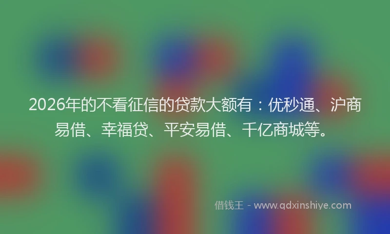 2026年的不看征信的贷款大额有：优秒通、沪商易借、幸福贷、平安易借、千亿商城等。
