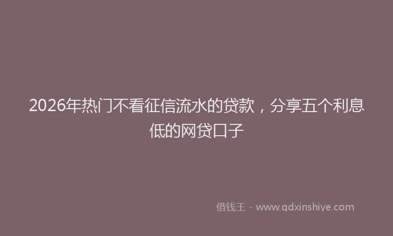 2026年热门不看征信流水的贷款，分享五个利息低的网贷口子
