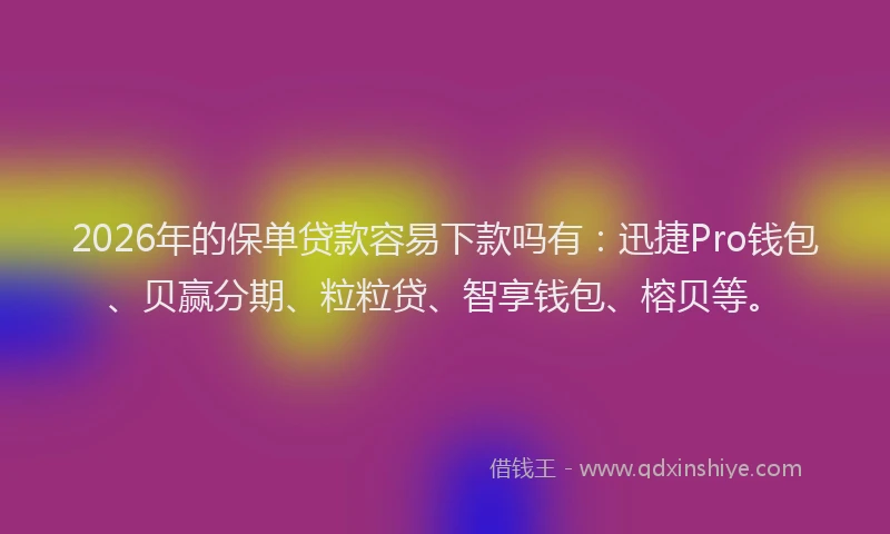 2026年的保单贷款容易下款吗有：迅捷Pro钱包、贝赢分期、粒粒贷、智享钱包、榕贝等。