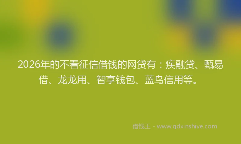 2026年的不看征信借钱的网贷有：疾融贷、甄易借、龙龙用、智享钱包、蓝鸟信用等。
