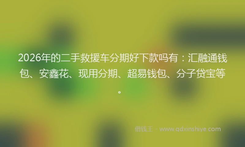 2026年的二手救援车分期好下款吗有：汇融通钱包、安鑫花、现用分期、超易钱包、分子贷宝等。