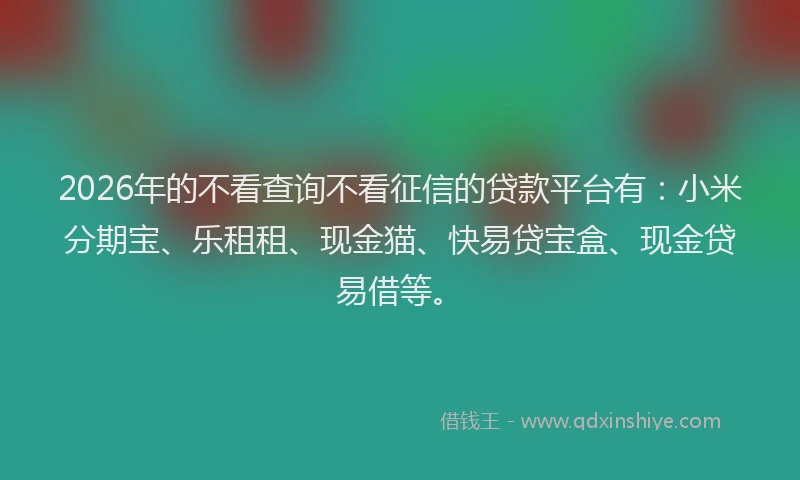 2026年的不看查询不看征信的贷款平台有：小米分期宝、乐租租、现金猫、快易贷宝盒、现金贷易借等。