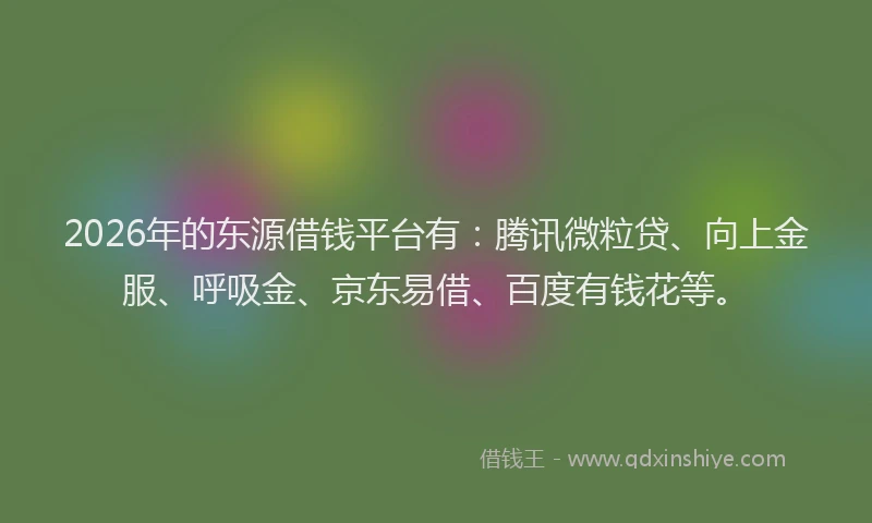 2026年的东源借钱平台有：腾讯微粒贷、向上金服、呼吸金、京东易借、百度有钱花等。