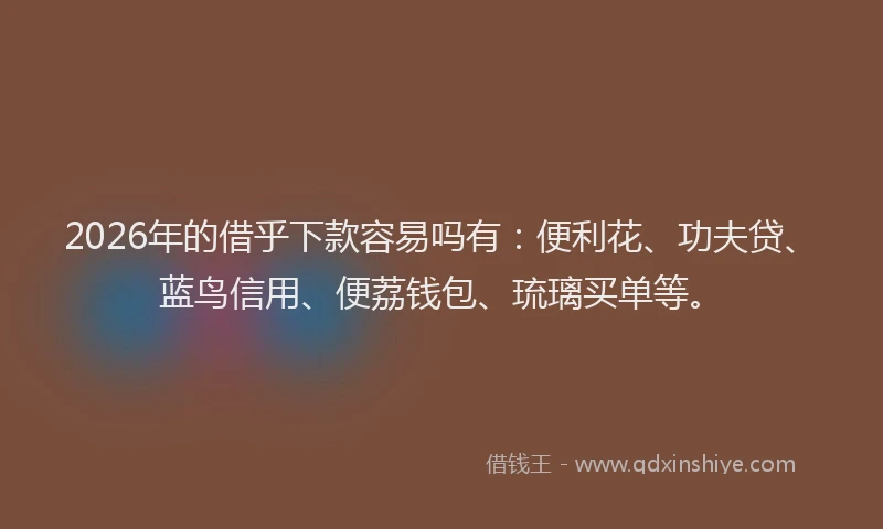 2026年的借乎下款容易吗有：便利花、功夫贷、蓝鸟信用、便荔钱包、琉璃买单等。