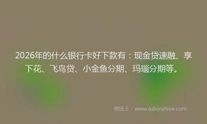 2026年的什么银行卡好下款有：现金贷速融、享下花、飞鸟贷、小金鱼分期、玛瑙分期等。