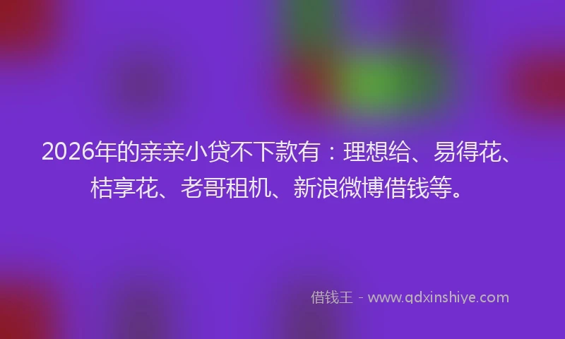2026年的亲亲小贷不下款有：理想给、易得花、桔享花、老哥租机、新浪微博借钱等。
