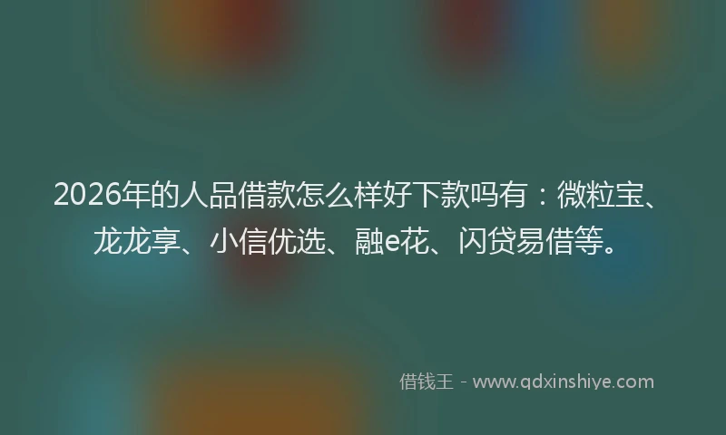 2026年的人品借款怎么样好下款吗有：微粒宝、龙龙享、小信优选、融e花、闪贷易借等。