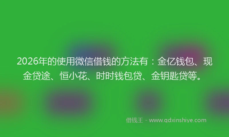 2026年的使用微信借钱的方法有：金亿钱包、现金贷途、恒小花、时时钱包贷、金钥匙贷等。