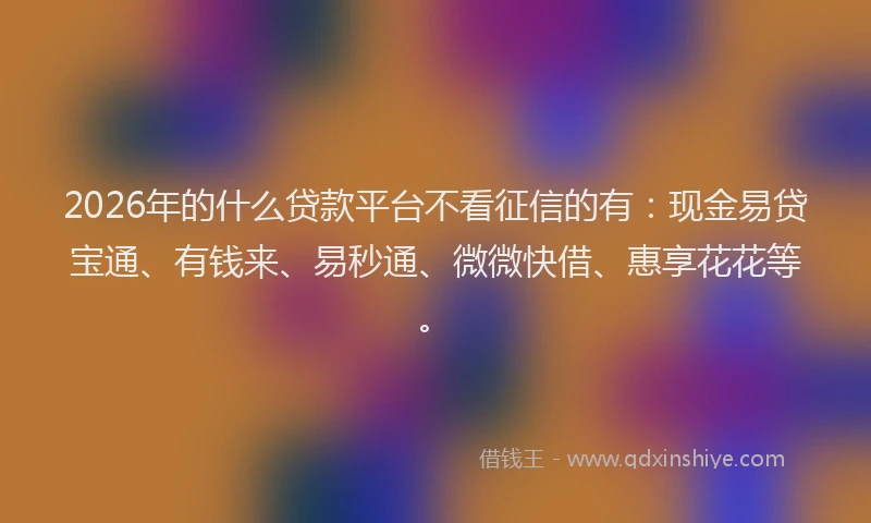 2026年的什么贷款平台不看征信的有：现金易贷宝通、有钱来、易秒通、微微快借、惠享花花等。