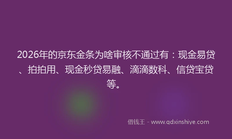 2026年的京东金条为啥审核不通过有：现金易贷、拍拍用、现金秒贷易融、滴滴数科、信贷宝贷等。