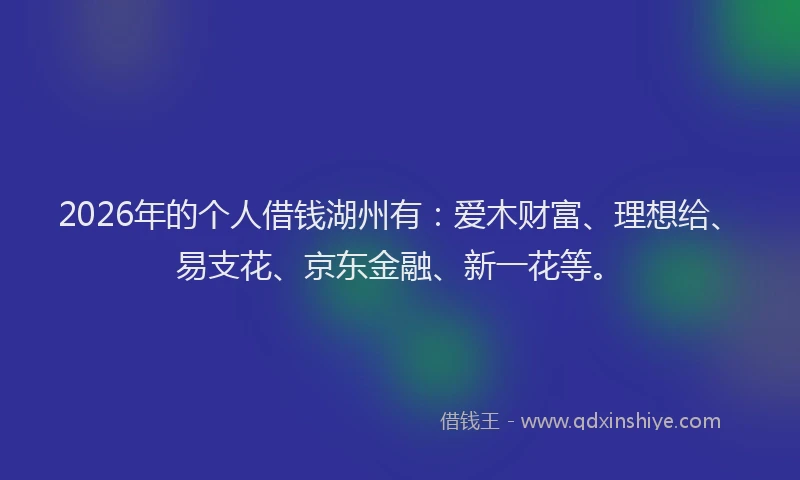 2026年的个人借钱湖州有：爱木财富、理想给、易支花、京东金融、新一花等。