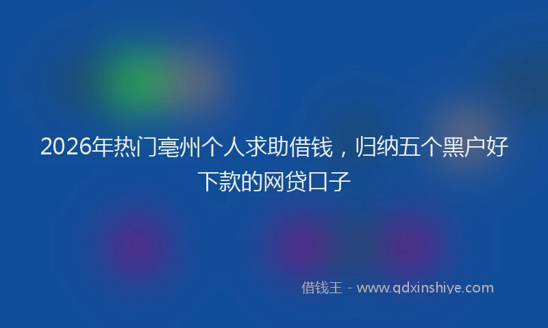 2026年热门亳州个人求助借钱，归纳五个黑户好下款的网贷口子