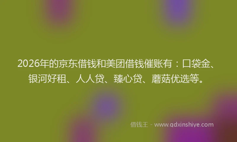 2026年的京东借钱和美团借钱催账有：口袋金、银河好租、人人贷、臻心贷、蘑菇优选等。