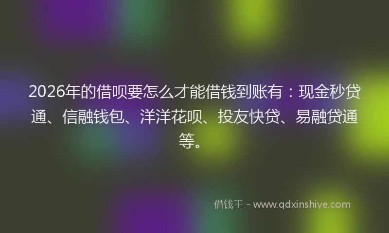 2026年的借呗要怎么才能借钱到账有：现金秒贷通、信融钱包、洋洋花呗、投友快贷、易融贷通等。
