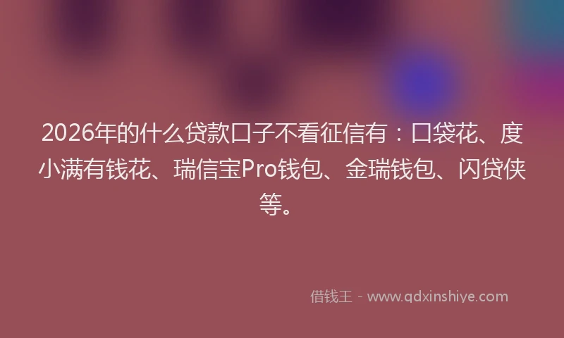 2026年的什么贷款口子不看征信有：口袋花、度小满有钱花、瑞信宝Pro钱包、金瑞钱包、闪贷侠等。