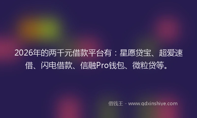2026年的两千元借款平台有：星愿贷宝、超爱速借、闪电借款、信融Pro钱包、微粒贷等。
