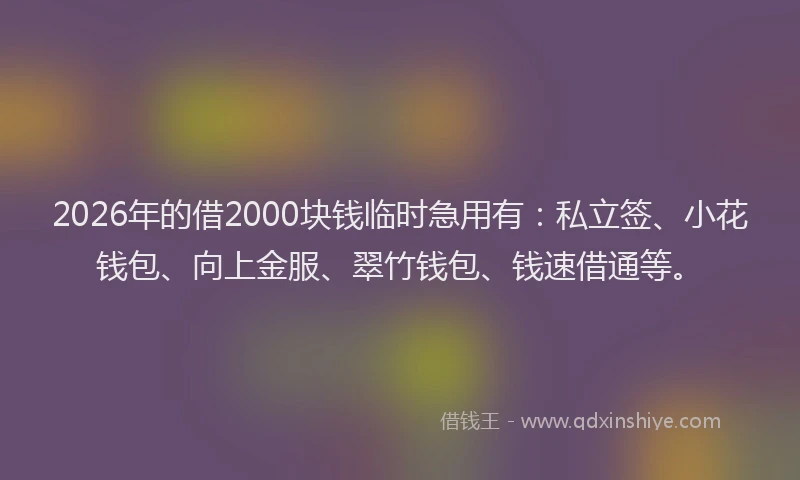 2026年的借2000块钱临时急用有：私立签、小花钱包、向上金服、翠竹钱包、钱速借通等。