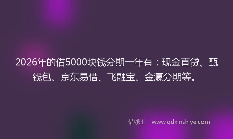 2026年的借5000块钱分期一年有：现金直贷、甄钱包、京东易借、飞融宝、金瀛分期等。