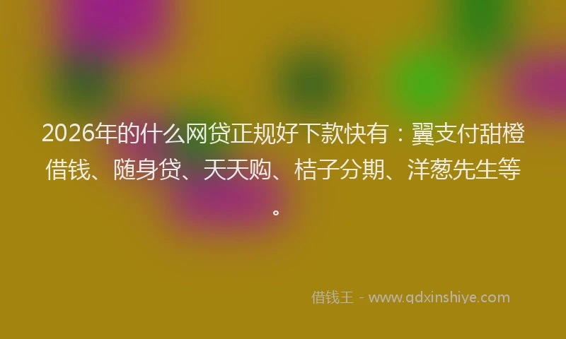 2026年的什么网贷正规好下款快有：翼支付甜橙借钱、随身贷、天天购、桔子分期、洋葱先生等。