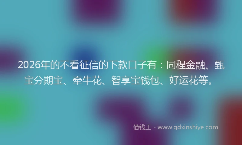 2026年的不看征信的下款口子有：同程金融、甄宝分期宝、牵牛花、智享宝钱包、好运花等。