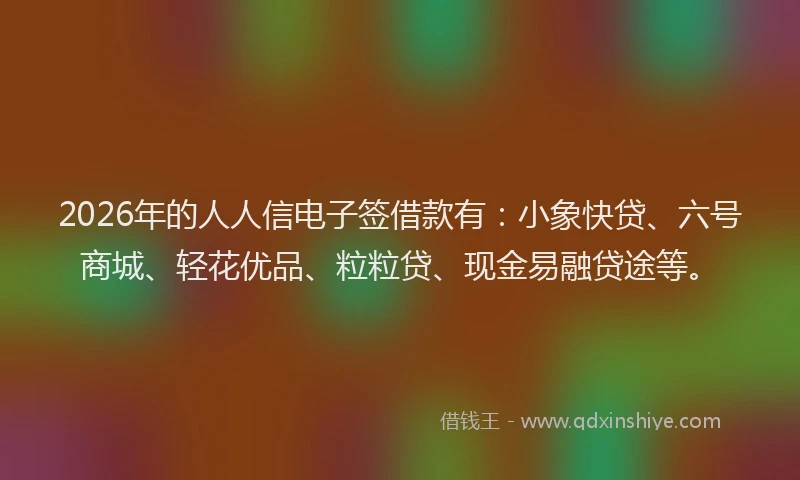 2026年的人人信电子签借款有：小象快贷、六号商城、轻花优品、粒粒贷、现金易融贷途等。
