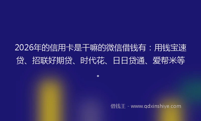 2026年的信用卡是干嘛的微信借钱有：用钱宝速贷、招联好期贷、时代花、日日贷通、爱帮米等。