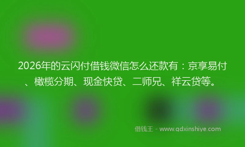 2026年的云闪付借钱微信怎么还款有：京享易付、橄榄分期、现金快贷、二师兄、祥云贷等。