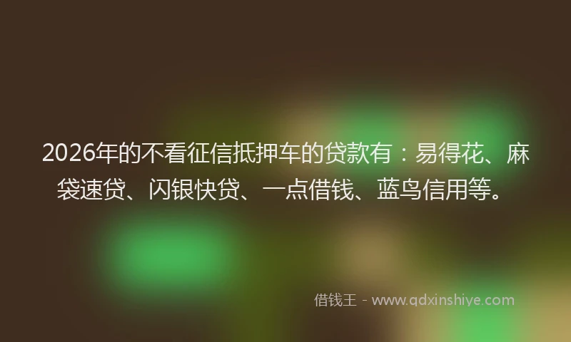 2026年的不看征信抵押车的贷款有：易得花、麻袋速贷、闪银快贷、一点借钱、蓝鸟信用等。
