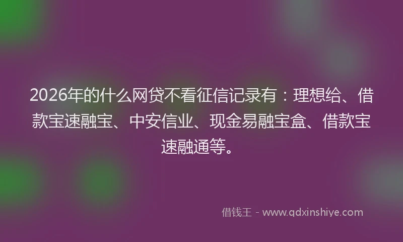2026年的什么网贷不看征信记录有：理想给、借款宝速融宝、中安信业、现金易融宝盒、借款宝速融通等。