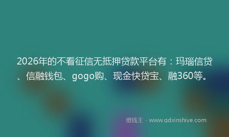 2026年的不看征信无抵押贷款平台有：玛瑙信贷、信融钱包、gogo购、现金快贷宝、融360等。