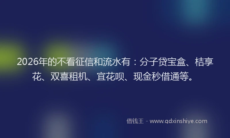 2026年的不看征信和流水有：分子贷宝盒、桔享花、双喜租机、宜花呗、现金秒借通等。