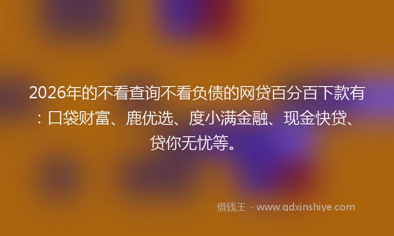 2026年的不看查询不看负债的网贷百分百下款有：口袋财富、鹿优选、度小满金融、现金快贷、贷你无忧等。