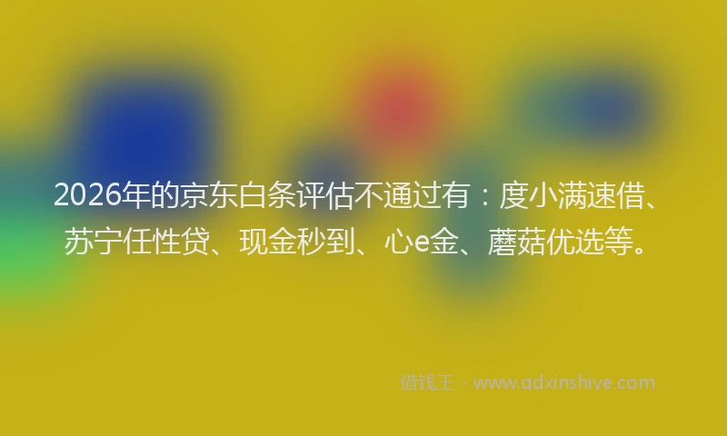 2026年的京东白条评估不通过有：度小满速借、苏宁任性贷、现金秒到、心e金、蘑菇优选等。