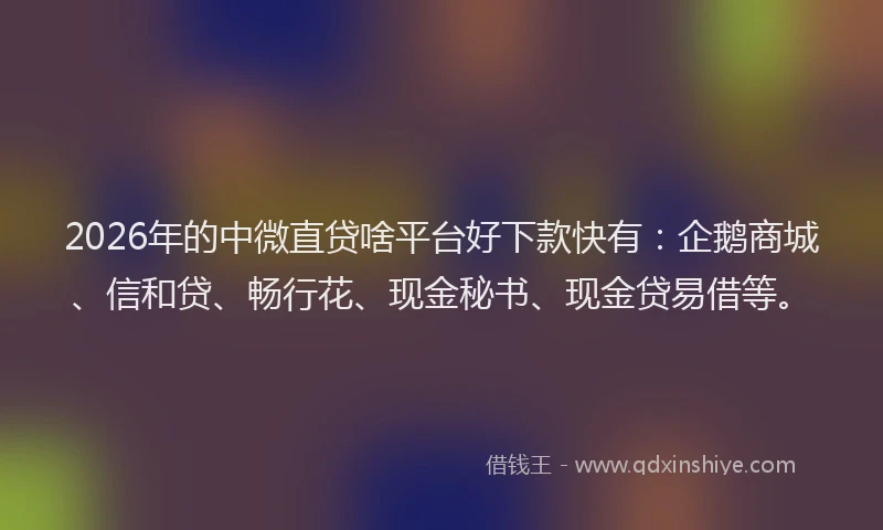 2026年的中微直贷啥平台好下款快有：企鹅商城、信和贷、畅行花、现金秘书、现金贷易借等。
