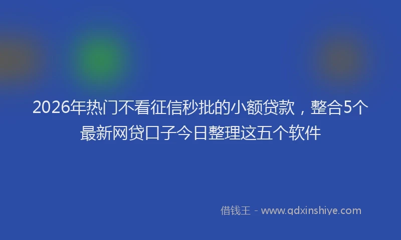 2026年热门不看征信秒批的小额贷款，整合5个最新网贷口子今日整理这五个软件