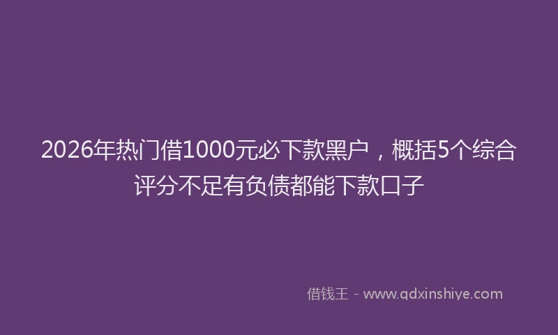 2026年热门借1000元必下款黑户，概括5个综合评分不足有负债都能下款口子
