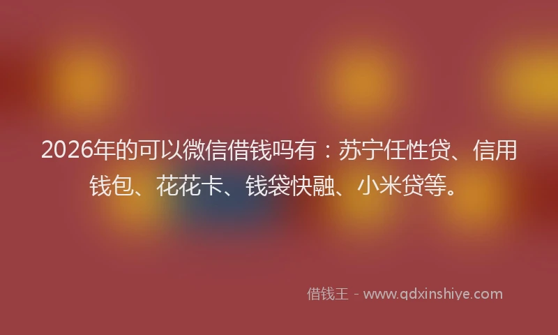 2026年的可以微信借钱吗有：苏宁任性贷、信用钱包、花花卡、钱袋快融、小米贷等。
