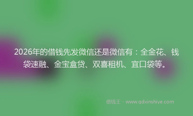 2026年的借钱先发微信还是微信有：全金花、钱袋速融、金宝盒贷、双喜租机、宜口袋等。