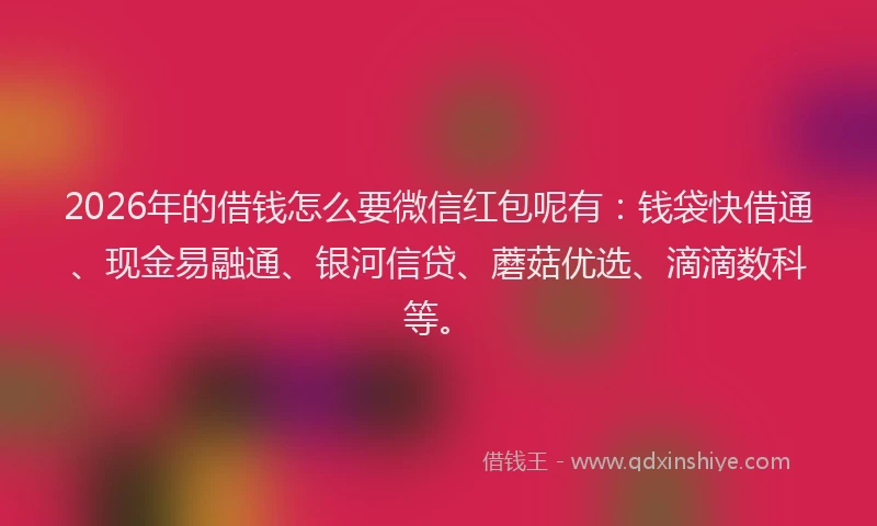 2026年的借钱怎么要微信红包呢有：钱袋快借通、现金易融通、银河信贷、蘑菇优选、滴滴数科等。