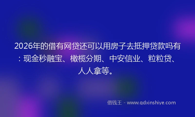 2026年的借有网贷还可以用房子去抵押贷款吗有：现金秒融宝、橄榄分期、中安信业、粒粒贷、人人拿等。