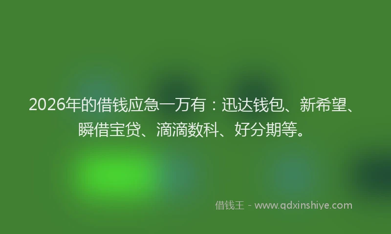 2026年的借钱应急一万有：迅达钱包、新希望、瞬借宝贷、滴滴数科、好分期等。