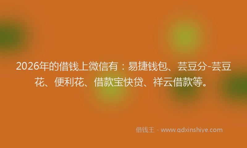 2026年的借钱上微信有：易捷钱包、芸豆分-芸豆花、便利花、借款宝快贷、祥云借款等。