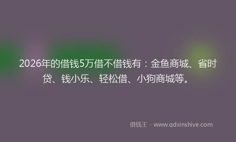 2026年的借钱5万借不借钱有：金鱼商城、省时贷、钱小乐、轻松借、小狗商城等。