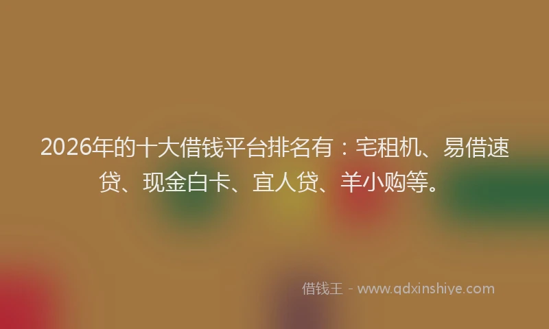 2026年的十大借钱平台排名有：宅租机、易借速贷、现金白卡、宜人贷、羊小购等。