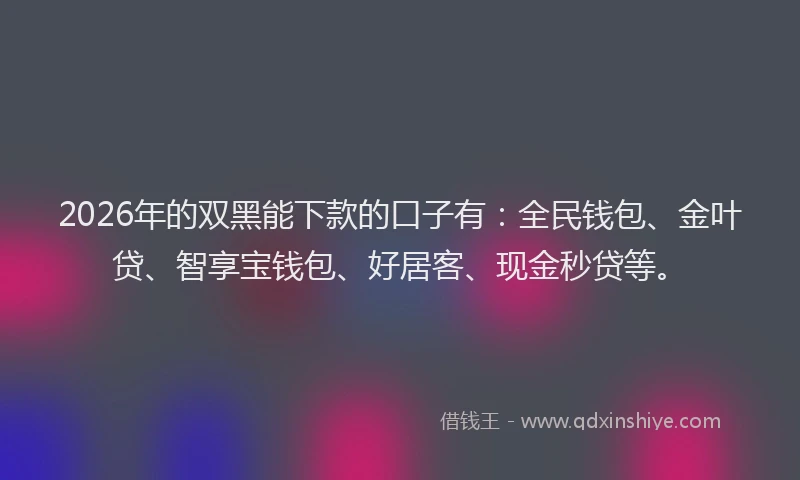 2026年的双黑能下款的口子有：全民钱包、金叶贷、智享宝钱包、好居客、现金秒贷等。