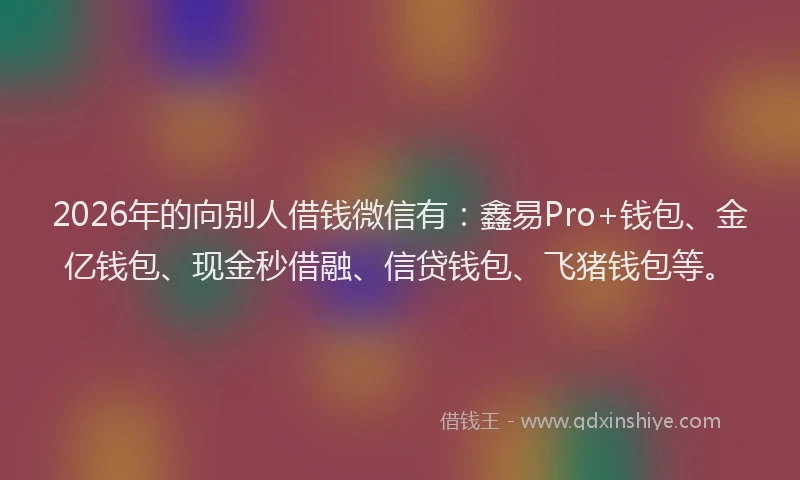 2026年的向别人借钱微信有：鑫易Pro+钱包、金亿钱包、现金秒借融、信贷钱包、飞猪钱包等。