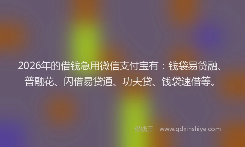 2026年的借钱急用微信支付宝有：钱袋易贷融、普融花、闪借易贷通、功夫贷、钱袋速借等。