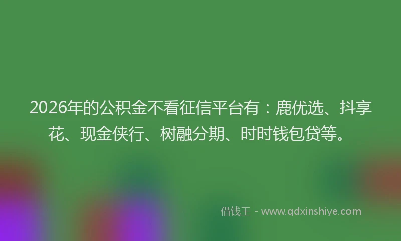 2026年的公积金不看征信平台有：鹿优选、抖享花、现金侠行、树融分期、时时钱包贷等。